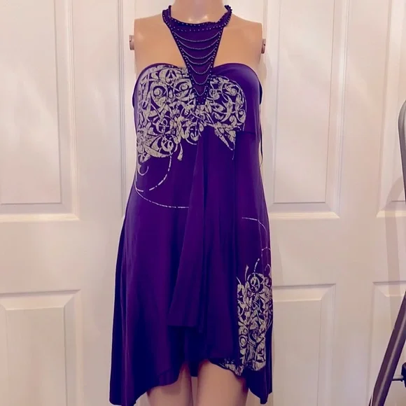 COPY - Free People purple halter dress metal beads and chain detail on bodice. … - Picture 2 of 4